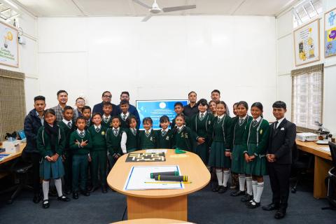 Group photos of students visiting Lab